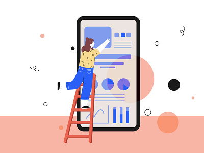 Surfing the internet art branding bright design flat girl illustration illustrator internet phone serching vector
