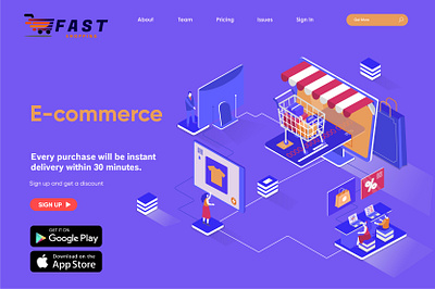 E Commerce mobile app landing page. app design illustration ui ui design ux vector