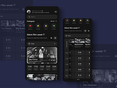 Silent film week! Cinema app branding design figma movies silentfilms table ui ux