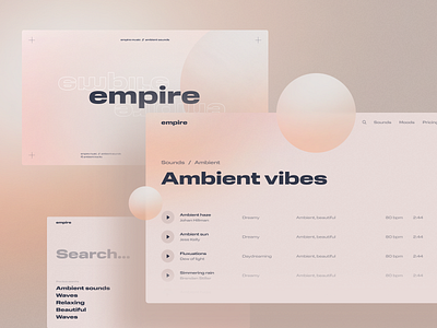 Ambient Sounds branding card clean dashboard depth design system gradient modern music platform player playlist shadow simple spotify texture typography ui web app website