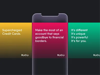 ROCO Social Branding branding credit cards dark design fintech flat graident minimal social ui ux web