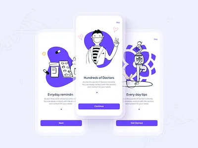 Doctor app On-Boarding Screen UI. 3d animation bg black branding button design graphic design illustration log in log out logo motion graphics onboarding profile shape text ui ux vector