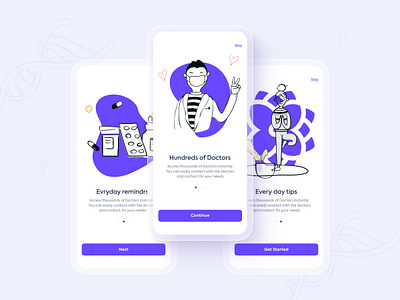 Doctor app On-Boarding Screen UI. 3d animation bg black branding button design graphic design illustration log in log out logo motion graphics onboarding profile shape text ui ux vector