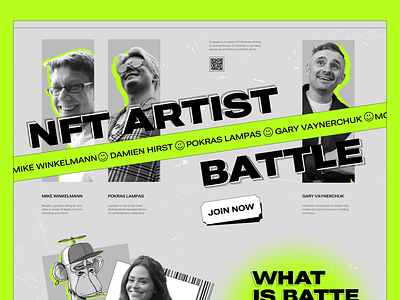 NFT artist battle landing page design brutal crypto daily homepage landing page neon nft trends ui web webdesign website