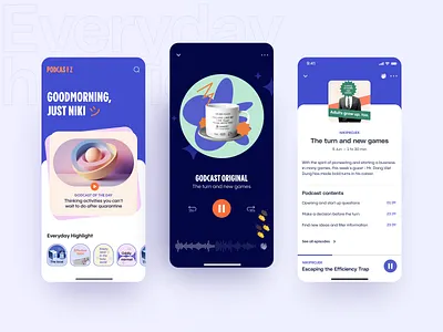 Podcast App app branding clean design flat homepage illustration mobile app player podcast typography ui uiux ux vector website