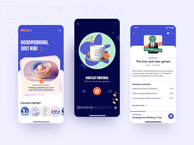 Podcast App app branding clean design flat homepage illustration mobile app player podcast typography ui uiux ux vector website