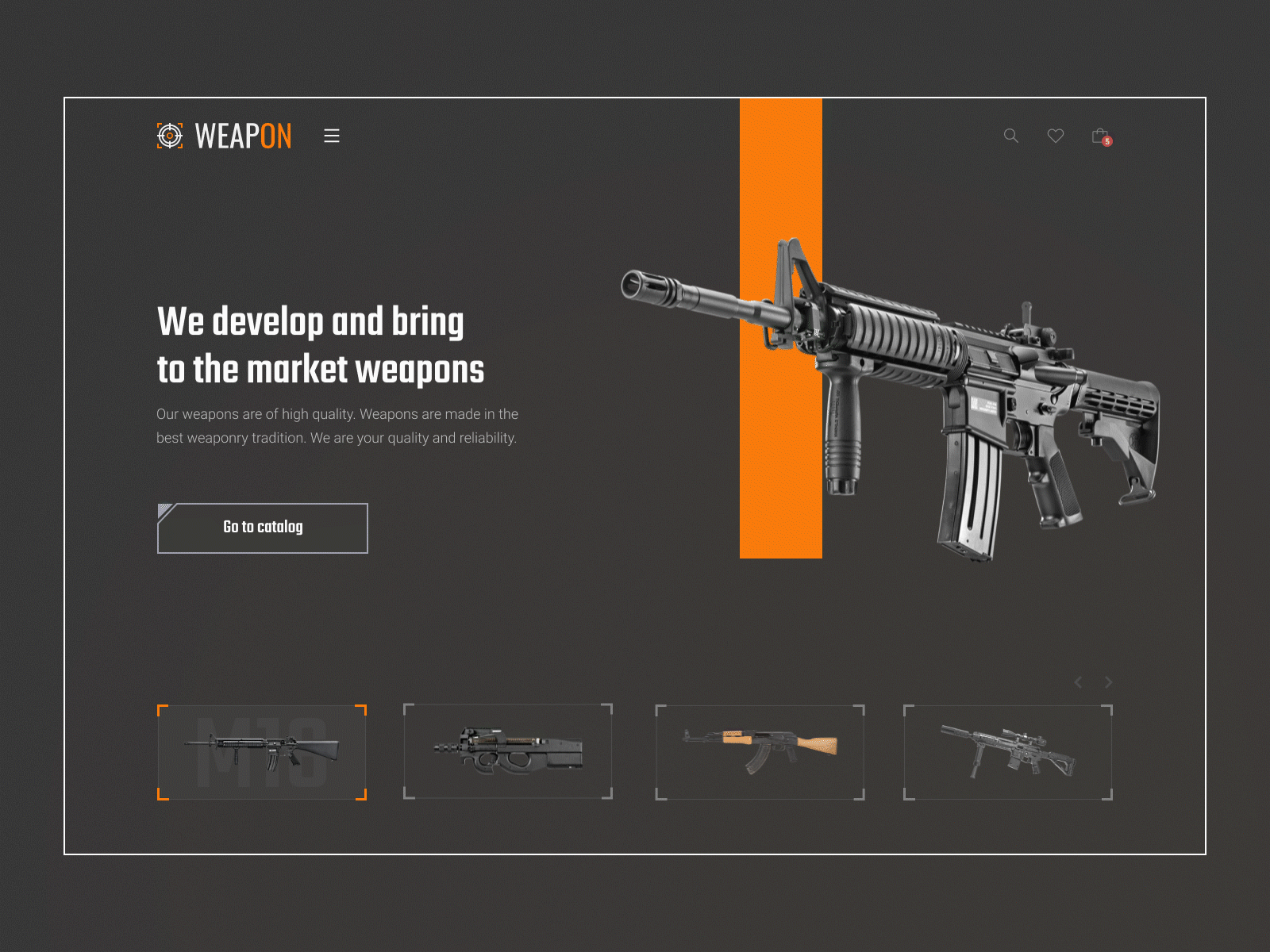 Website a gun store. animation design gun mainpage store ui ux webdesign website