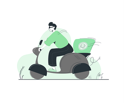 Delivery on the way! 2d app delivery design food graphic design green illustration scooter vector