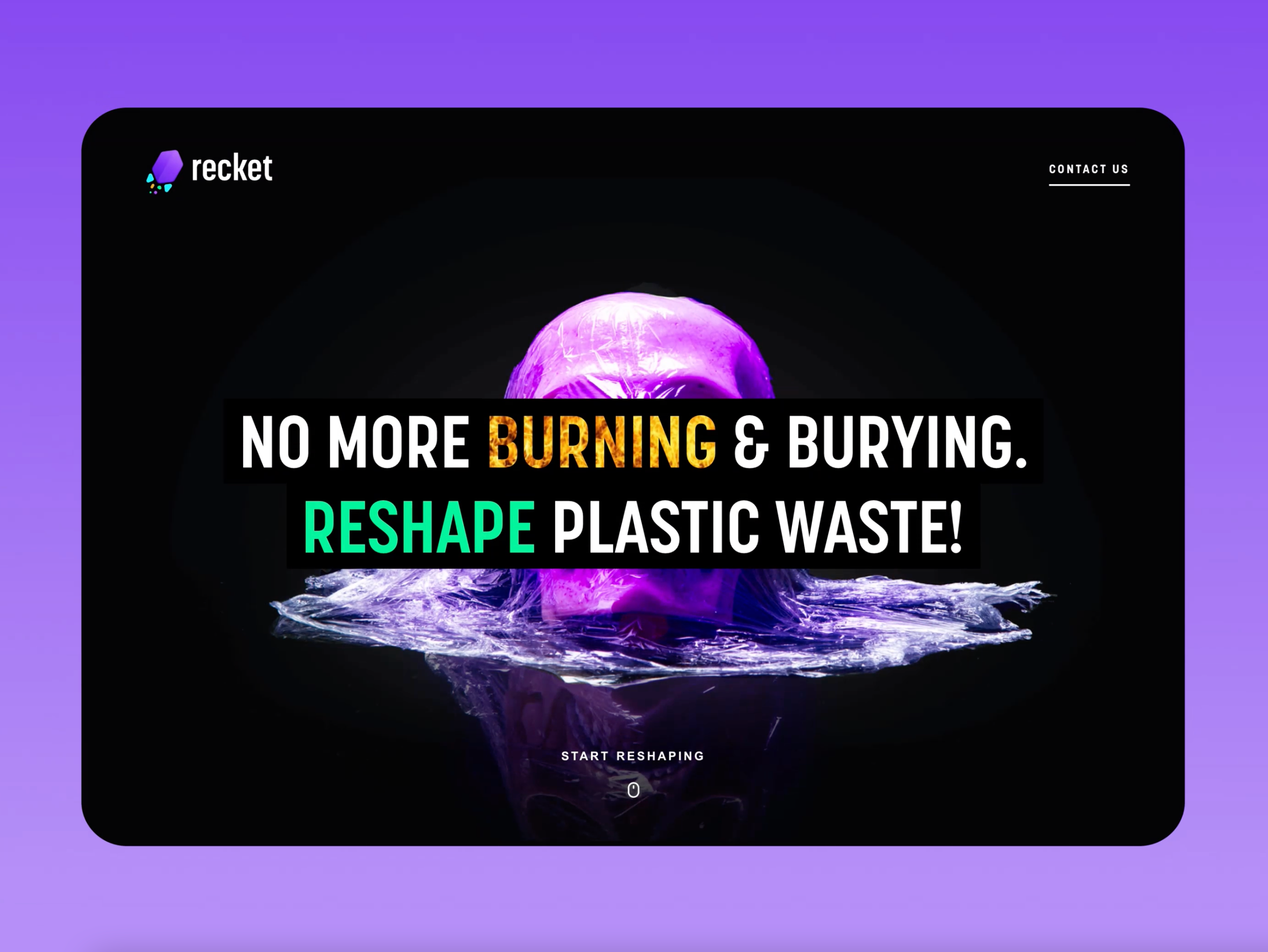 ♻️ Recket.cz - No more burning & burying. Reshape plastic waste! animation art czech republic design development green recket recycled stretch foil reshape rocket shapes skull ui waste website