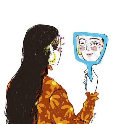 Mirror art digital drawing flowers illustration mirror woman