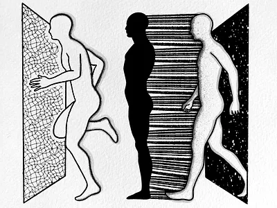 Stuck in the past, foreseeing the future art artwork black and white digital art illustration psychedelic