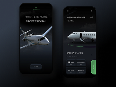 Bromoun jets - Private jet Rent ✈ branding dark darkmode design illustration jet mobile app mobile app design mobile design mobile ui moblieapp plane plane rent private jet private jet rent private plane skeumophism ui uiux