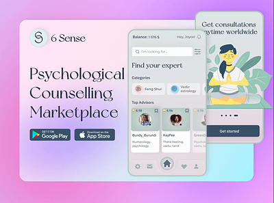 6 Sense | Psychological counselling marketplace app design graphic design illustration logo ui ux