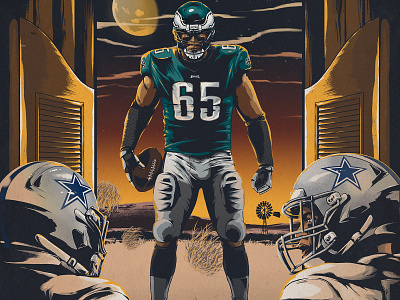 Eagles vs. Cowboys cowboys design eagles football helmets illustration lane johnson nfl players poster saloon sports stadium texas wester