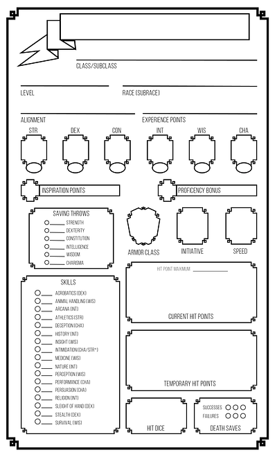 D&D Character Sheet Close-up design illustration packaging typography vector