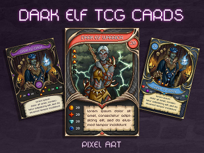 TCG Cards Pixel Art 2d 2d fantasy 2d game assets 2d games 2d pixel art assets 2d card card game card template cards dark elf elfs fantasy fantasy ui pixel pixel art pixelart pixelated tcg trading card