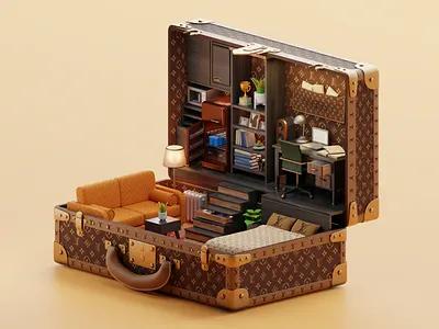 Tiny Louis Vuitton house 3d animation bag blender blender3d colors elements illustration isometric louis lowpoly motion octane render tiny ui web