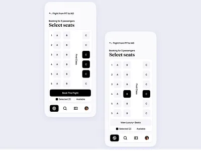 Airline App UI | Seat selection airline airlines airport app boarding booking clean concept design expedia flight flights minimal modern pass ticket tickets travel traveling ui