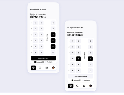 Airline App UI | Seat selection airline airlines airport app boarding booking clean concept design expedia flight flights minimal modern pass ticket tickets travel traveling ui