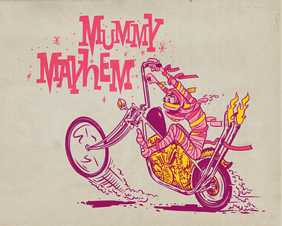 Mummy Mayhem cereal cereal box halftone halloween illustration lettering mascot motorcycle mummy saturday morning yummy mummy