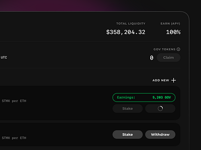 Governance crypto currency darkmode dashboard defi design minimal ui ux