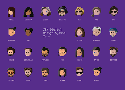 IBM Digital Design System Team 8 bit 8bit avatar character design face icon people pixel portrait