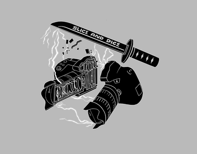 Slice and Dice camera cut dslr electricity half illustration katana lightning procreate shirt design sword tech