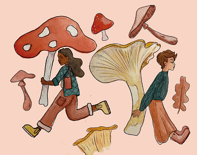 Fall Gals Pt.1 autumn fall fall illustration illustration mushrooms watercolor watercolour illustration