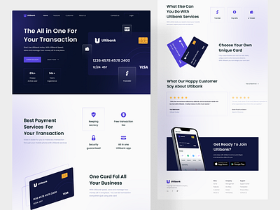 Ultibank - Digital Banking Landing Page banking call to action credit card digital banking features finance financial fintech footer gradient header homepage landing page mockup online banking product page testimoni ui design uiuxdesign website