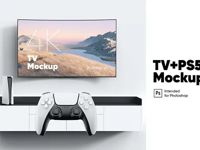 TV+PS5 Mockup abstract application contoller design display interface mockup os playstation pro ps5 retina screen series sony tv ui ux web website