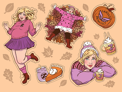 Faith: Greater Heights Fall Sticker Sheet autumn book cover book cover illustration character design character illustration comic artist comic book comic illustration cozy faith herbert fall illustration julie murphy leaves pumpkin sticker illustration stickers superhero valiant comics