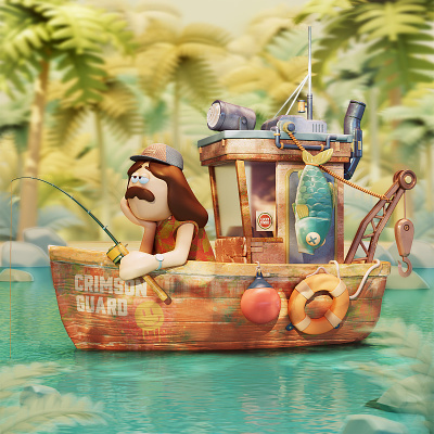 Grandpa's Ship 3d character cinema4d fishing illustration ship
