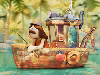 Grandpa's Ship 3d character cinema4d fishing illustration ship