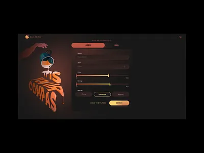 Beer search web app application bar beer beer search brand illustration darktheme filters flat illustration mug perspective search ui ux web app website