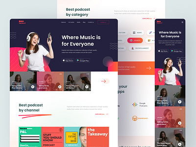 Podcast Platform Landing Page - Bandland UI Kit blog blog view categories channel gradient hero section home page landing page music music app podcast podcast app streaming streaming app subscribe ui kit website