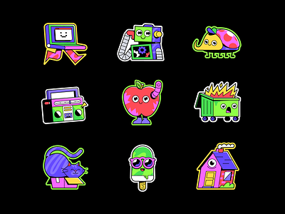 Miro Sticker Pack 2 bug cat character funky icon icons illustration miro outlines patswerk robot sticker sticker pack sticker set stickers vector