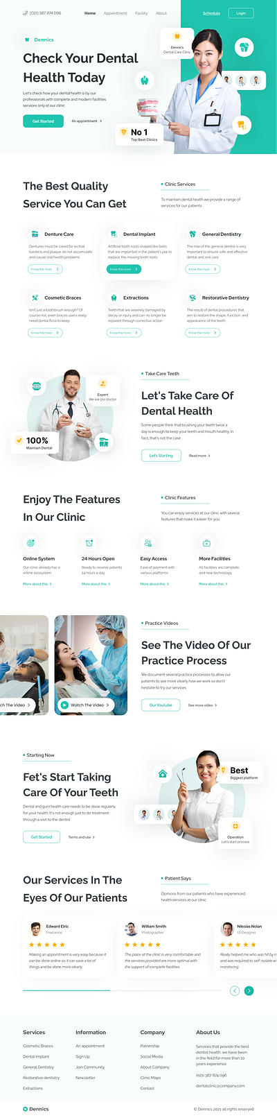 Dentist Website Homepage dental dentist design doctor doctors health healthcare homepage landing page medical medical website tooth ui uiux web design website