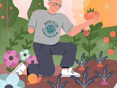 Dad in His Garden bugs character cochlear implant dad dei disability farmer food garden grandpa illustration illustrator inclusion limb difference love man memorial people vegetable