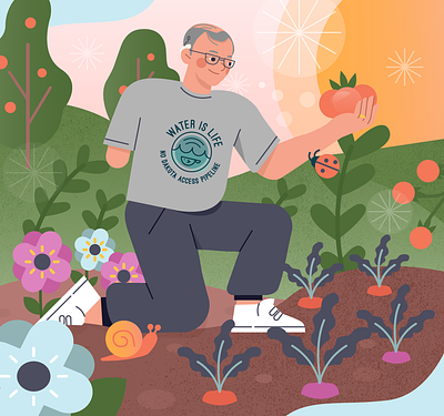 Dad in His Garden bugs character cochlear implant dad dei disability farmer food garden grandpa illustration illustrator inclusion limb difference love man memorial people vegetable