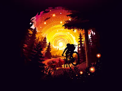 Bicyclist 🚴 amazing artstyle bicycle bicyclist bike circle forest illustration landscape madewithsketch nature negative orange proart prokopenko race scene speed trend warm