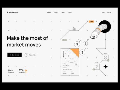 PlusBanking Landing Page bank account bank services banking credit card design finance app financial landing page illustrations landing ui ux minimalist design money money management money transfer personal finance product design qclay soft bank transactions ui webdesign