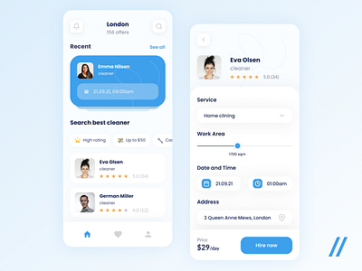 Cleaning Services App aggregator app clean cleaners cleaning design home cleaning marketplace mobile mvp online purrweb rating react native search service service providers startup ui ux