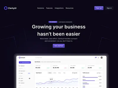 ClarityUI – Landing Page Optimized for B2B Growth ai saas b2bsaas header saas saas b2b ui