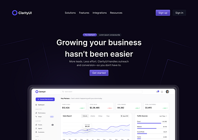 ClarityUI – Landing Page Optimized for B2B Growth ai saas b2bsaas header saas saas b2b ui