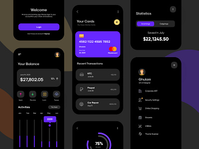 Finance App Dark Theme adnroid android app app app design app design android app design mobile application design design ios ios app mobile mobile app mobile app design mobile app screens ui ui design app userexperience ux ux design