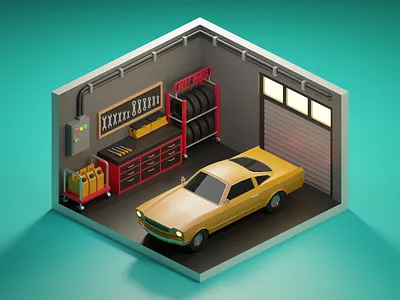Car garage 3d 3d design 3d illustration 3d rendering blender car garage isometric isometric car isometric design isometric garage isometric illustration low poly low poly car low poly design low poly garage