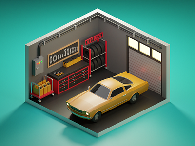 Car garage 3d 3d design 3d illustration 3d rendering blender car garage isometric isometric car isometric design isometric garage isometric illustration low poly low poly car low poly design low poly garage