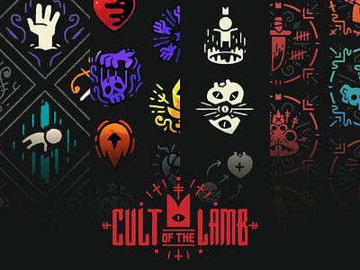 Cult of the Lamb Icons abilties achievements computer game console game cult of the lamb devolver digital game art game ui iconography icons map massive monster roguelike traits trophies twitch ui ui art upgrades video game