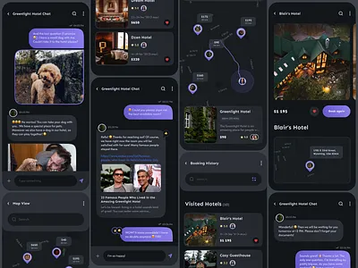 Mobile app for locating hotels 2d app application concept creative dark mode design elena sinianskaya gotoinc hotel hotels map mobile modern olena synianska traveling trvel ui uiux ux