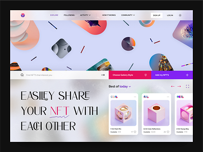 Web design: NFT Marketplace 3d black color cryptoart design product digital art eth header marketplace nft nfys pink token ui design ux design uxui violet web design website